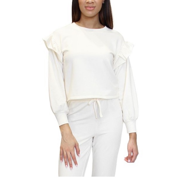 Cream Ruffled Sleeve Sweatshirt - Picture 3 of 3